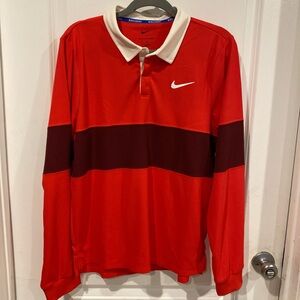 Nike Men's Red and Maroon Polo Shirt